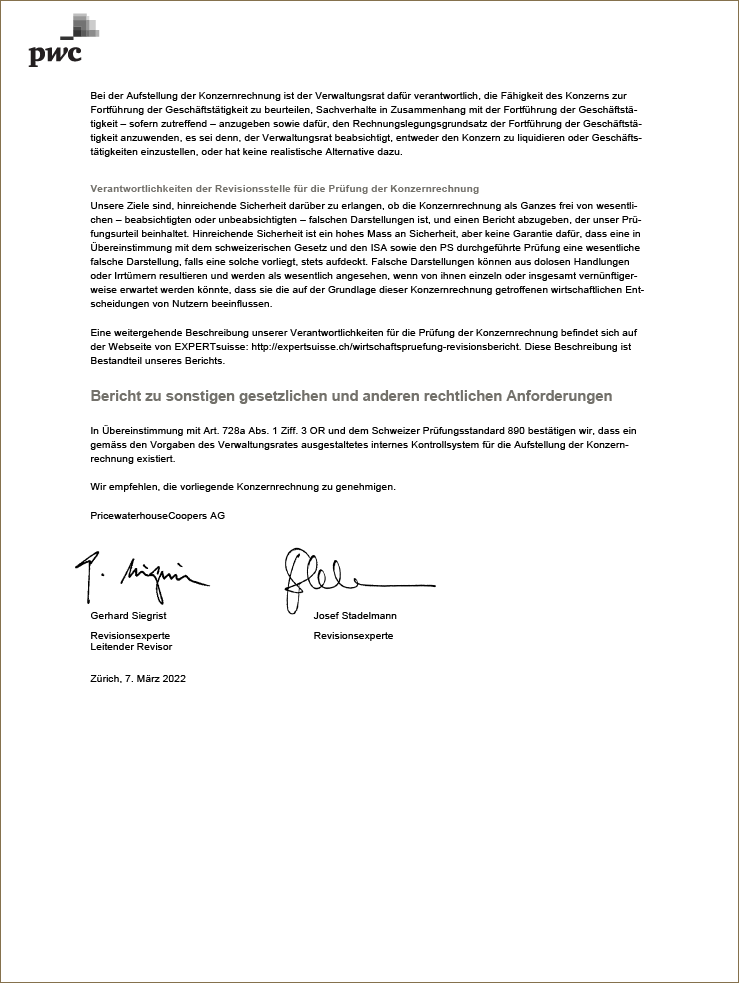 Bericht zur Prüfung der Konzernrechnung (Photo)