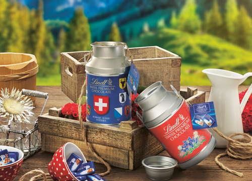 Milchkannen mit Lindt-Logo (Photo)