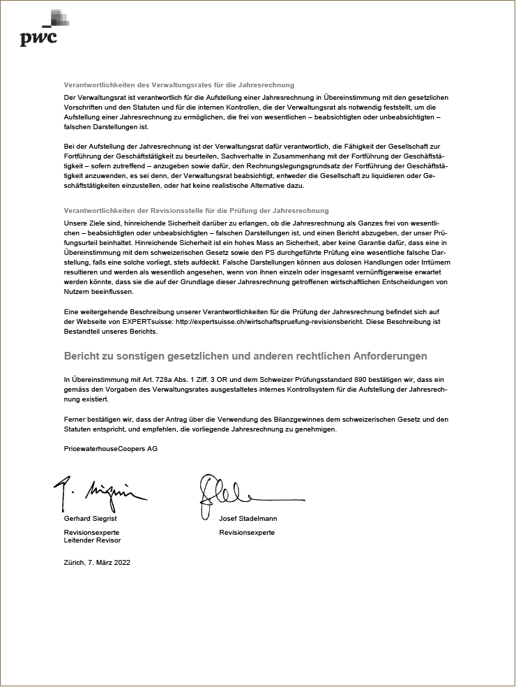 Bericht zur Prüfung der Jahresrechnung (Photo)